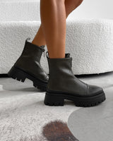 RUCTION Chunky Zip Front Ankle Boots - Khaki PU - 6