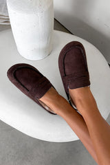 ABBEY Suede Faux Fur Mule Loafers – Brown - 1