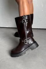ABEL Buckle Detail Platform Boots - Espresso Brown - 2
