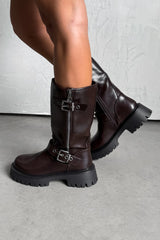 ABEL Buckle Detail Platform Boots - Espresso Brown