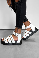 ADA Chunky Western Gladiator Sandals - White-2