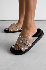 ADDISON Chunky Studded Western Buckle Sandals - Taupe - 3