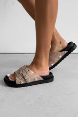 ADDISON Chunky Studded Western Buckle Sandals - Taupe - 2