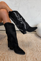 ALASKA Flared Cowboy Western Boots - Black - 1