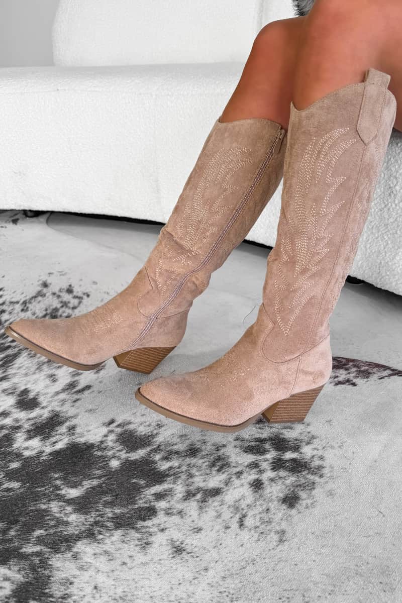 ALBA Cowboy Western Boots - Taupe-2