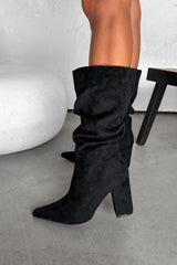ALESHA Mid Calf Pointed Toe Slouch Boots - Black - 3