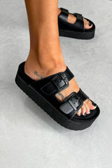ALLIE Chunky Flatform Buckle Sliders - Black