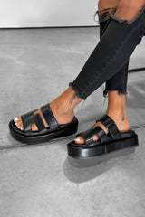 AMARI Chunky Gladiator Velcro Strap Sandal - Black-3