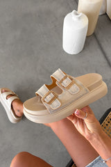 AMELLE Chunky Diamante Buckle Sandals - Beige