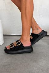 AMELLE Chunky Diamante Buckle Sandals - Black