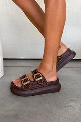 AMELLE Chunky Diamante Buckle Sandals - Brown - 2