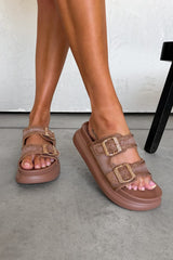 AMELLE Chunky Diamante Buckle Sandals - Camel - 1