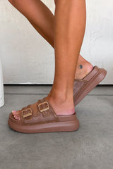 AMELLE Chunky Diamante Buckle Sandals - Camel - 2