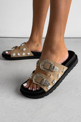 AMI Chunky Studded Western Buckle Sandals - Taupe - 2