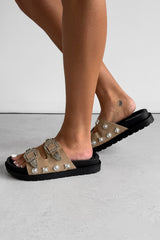 AMI Chunky Studded Western Buckle Sandals - Taupe - 3