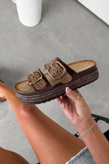 ANA Chunky Rattan Sandals - Brown