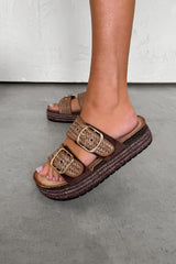 ANA Chunky Rattan Sandals - Brown - 3