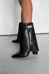 APRIL Flared Calf Boots - Black PU - 2