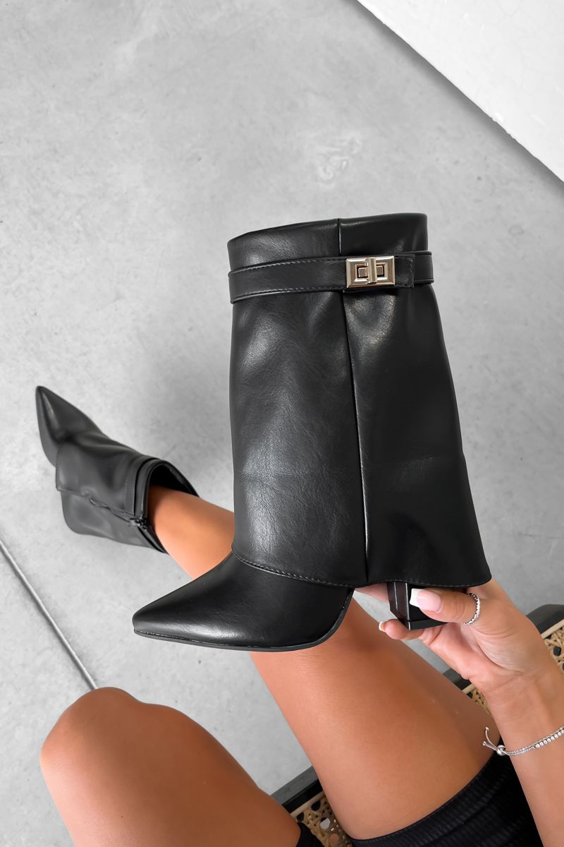 APRIL Flared Calf Boots - Black PU