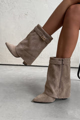APRIL Flared Calf Boots - Taupe Suede - 1