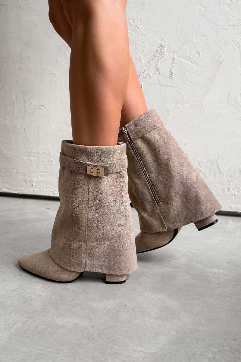 APRIL Flared Calf Boots - Taupe Suede - 2