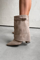 APRIL Flared Calf Boots - Taupe Suede - 3