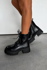 ARIANA Chunky Platform Ankle Boots - Black PU - 1