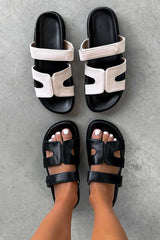 ASHTON Gladiator Velcro Slider Sandals - Black PU - 2