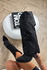 ATLANTA Flared Diamanté Cowboy Western Boots - Black