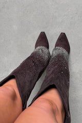 ATLANTA Flared Diamanté Cowboy Western Boots - Brown - 3