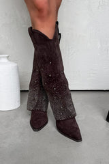 ATLANTA Flared Diamanté Cowboy Western Boots - Brown - 4