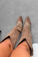 ATLANTA Flared Diamanté Cowboy Western Boots - Camel - 2