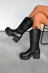 AUSTIN Chunky Western Boots - Black - 3