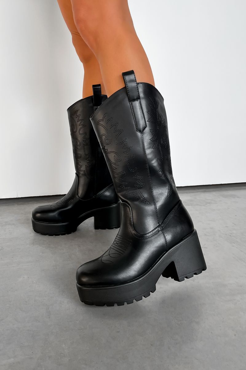 AUSTIN Chunky Western Boots - Black - 2