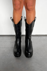 AUSTIN Chunky Western Boots - Black