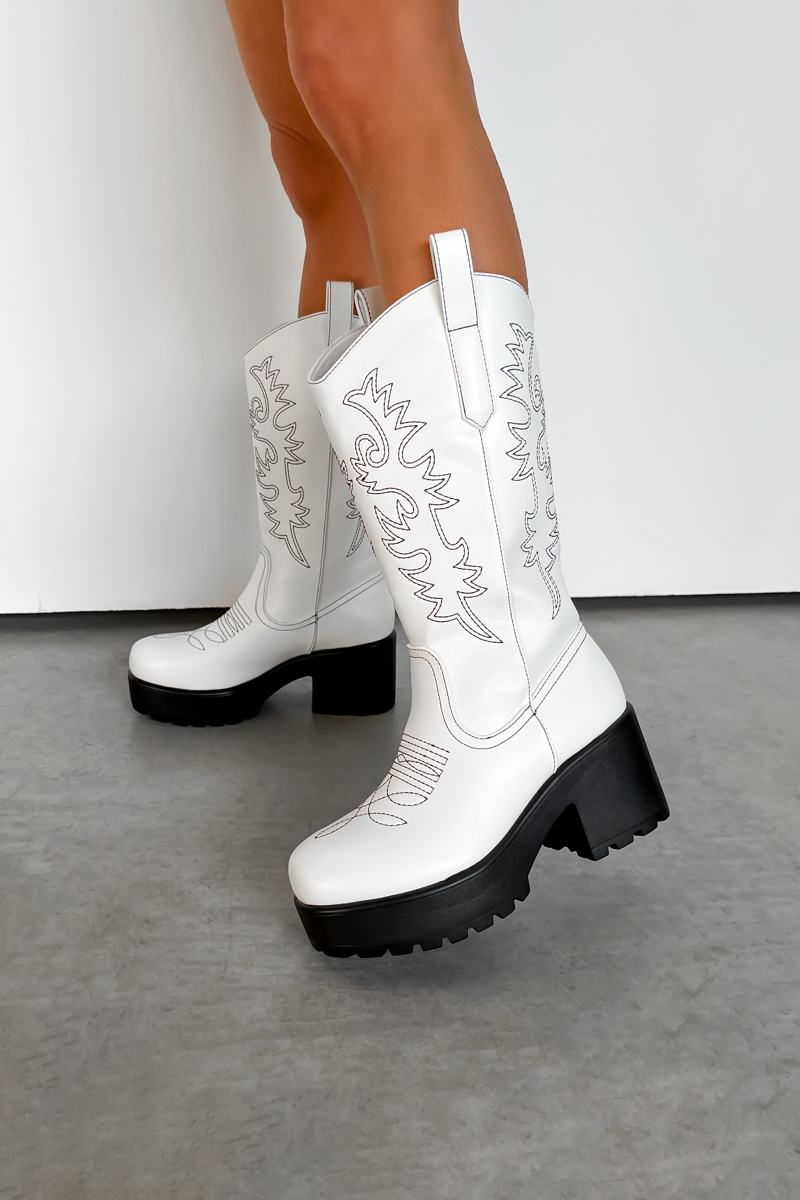 AUSTIN Chunky Western Boots - White - 1