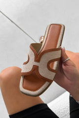 AVA Flat Textured Sliders - Beige - 4