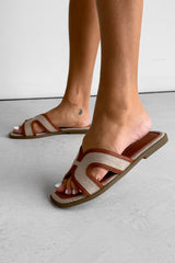AVA Flat Textured Sliders - Beige - 2