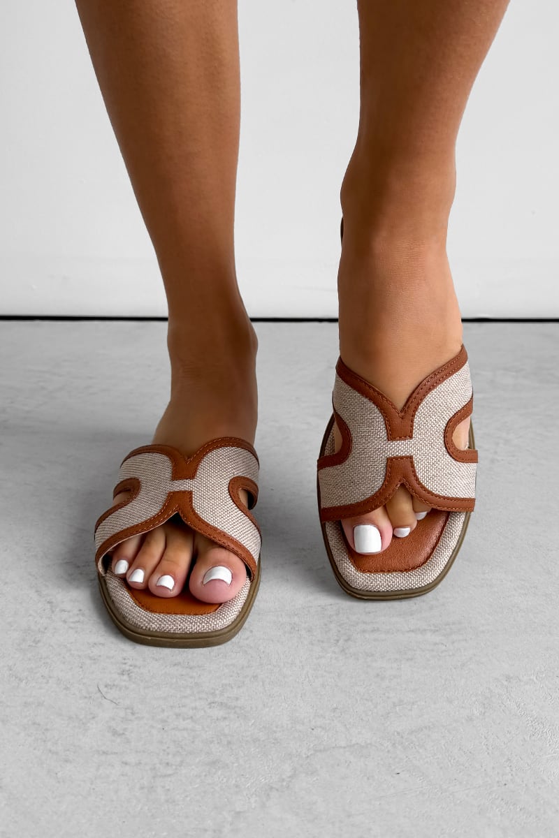 AVA Flat Textured Sliders - Beige