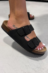 AYSHA Chunky Buckle Cork Sandals - Black - 3
