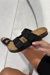 AYSHA Chunky Buckle Cork Sandals - Black - 2
