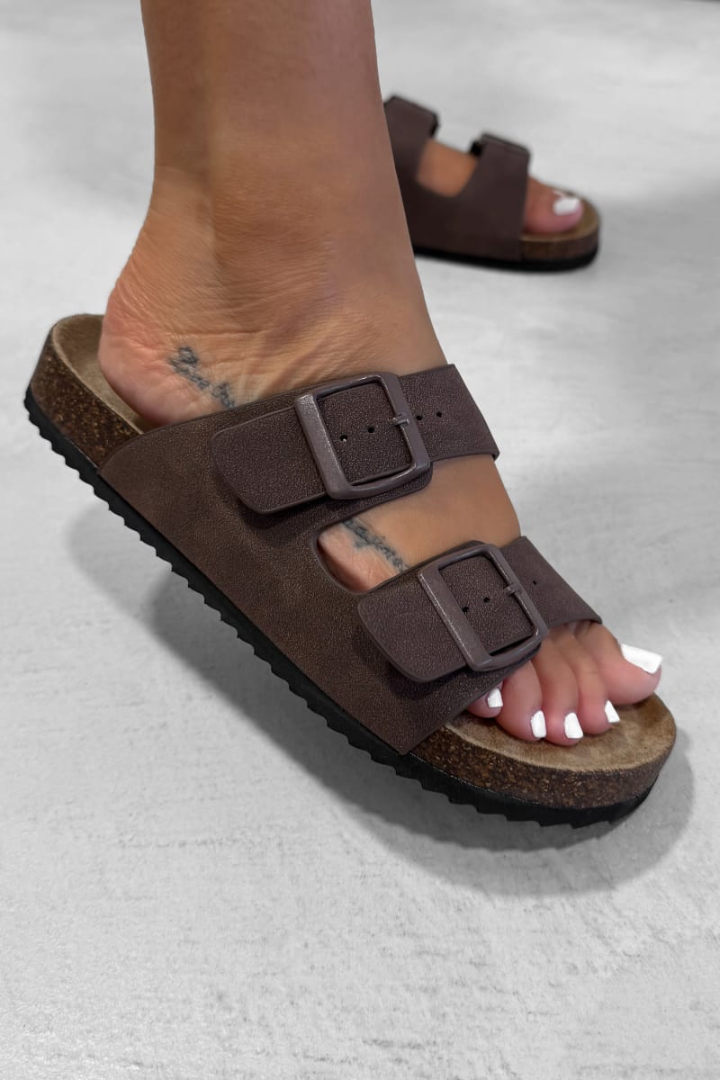 AYSHA Chunky Buckle Cork Sandals - Brown - 3