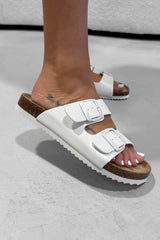 AYSHA Chunky Buckle Cork Sandals - White - 3