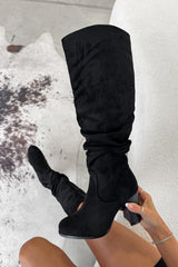 BEAU Knee High Suede Slouch Boots - Black Suede - 3