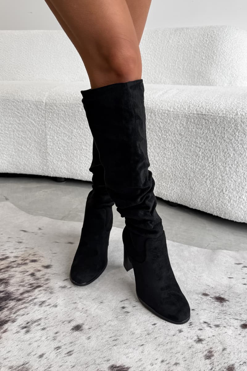 BEAU Knee High Suede Slouch Boots - Black Suede - 2