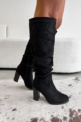 BEAU Knee High Suede Slouch Boots - Black Suede