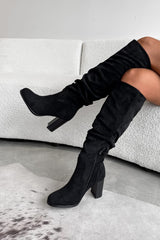BEAU Knee High Suede Slouch Boots - Black Suede - 4