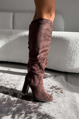 BEAU Knee High Suede Slouch Boots - Brown