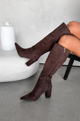 BROGAN Knee High Pointed Toe Boots - Brown - 1