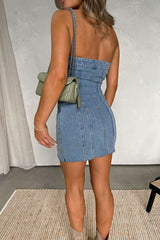 Bandeau Denim Mini Dress - Light Blue - 3